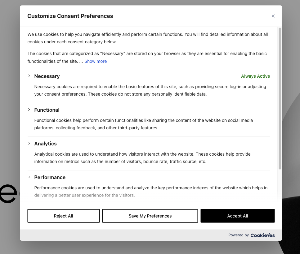 screenshot cookie sito web