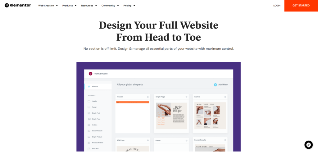 theme builder elementor